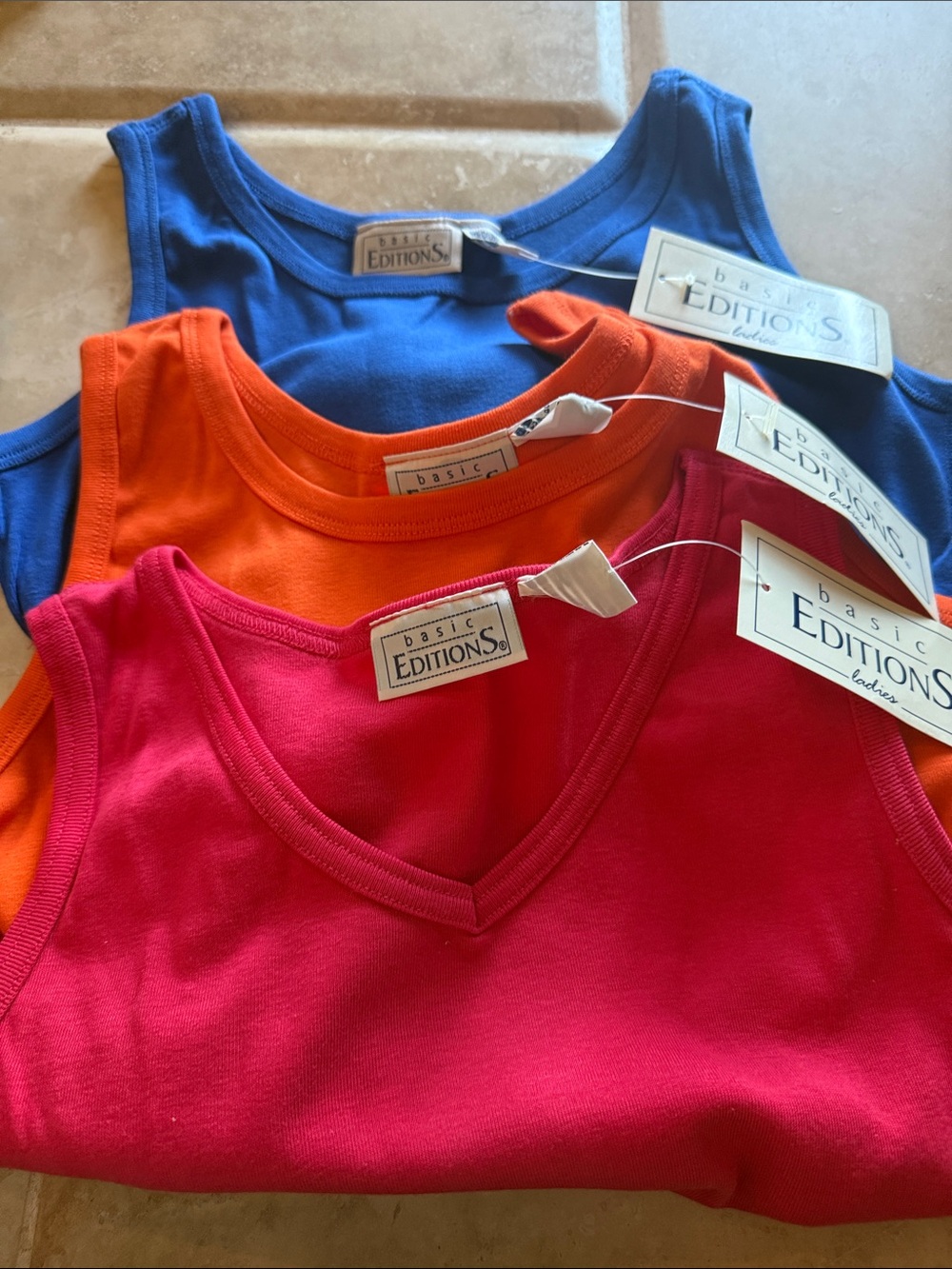 Basic Editions womans Tank Top Pack - Red, Orange, Blue